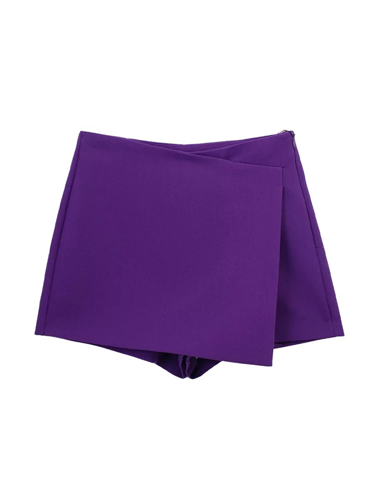 TRZA Women Fashion Pareo Style Asymmetric Shorts Skirts Vintage High Waist Side Zipper Female Skort Mujer - 3KDyn